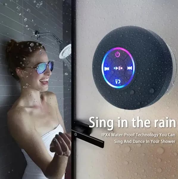 Портативный водонепроницаемый Bluetooth душ динамик с присосом и светодиодным светодиодным 3D - басом