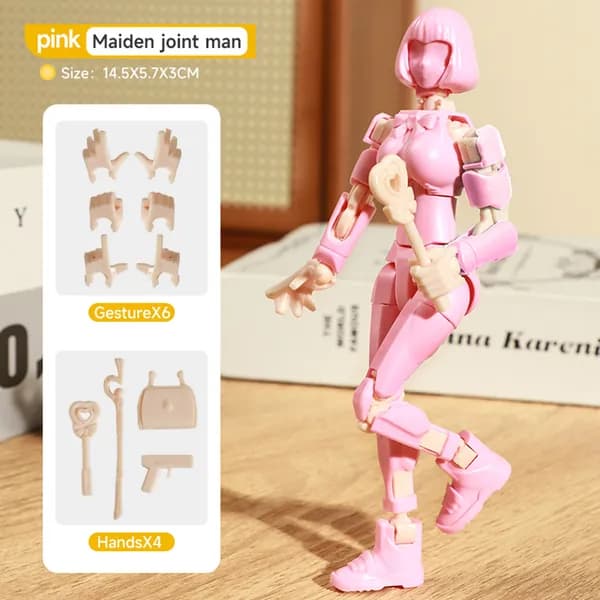 Сборная игрушка "Магическая девочка-воин", многосуставная, подвижная, 3D-печать, 14 см, розовая, 1 шт.