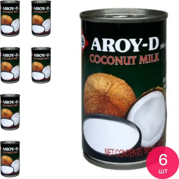 Кокосовое молоко AROY-D / Арой-Ди Coconut milk растительное, жирность 19%, 165мл / продукты питания, напитки (комплект из 6 шт)