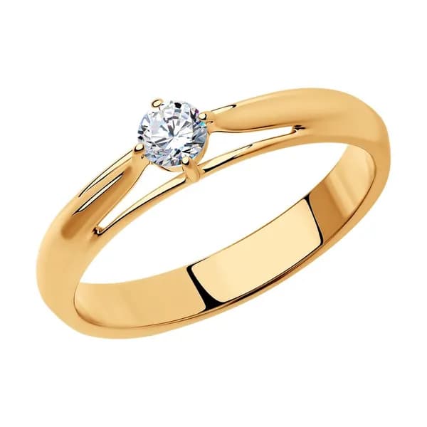 Diamant, Кольцо из золочёного серебра с фианитом, 93-110-01381-1, 925 проба