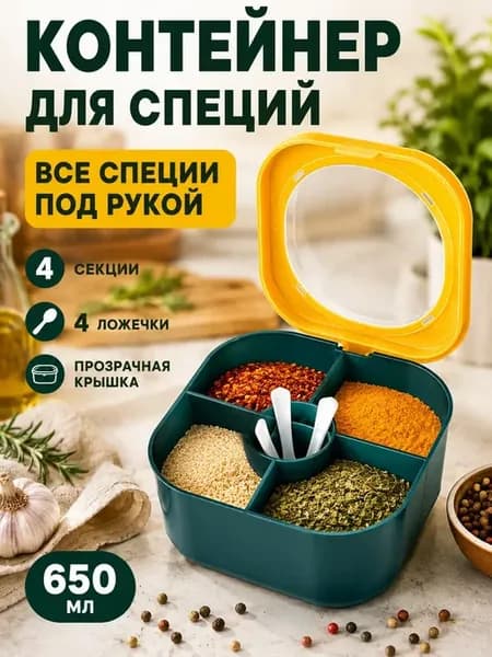 Контейнер для специй соли и приправ 4 в 1 с ложечками