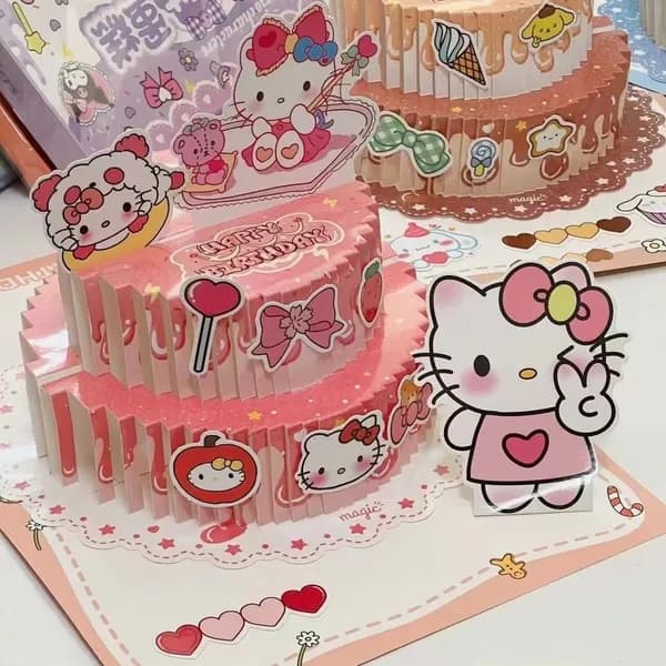 Открытка-поздравление с тортом на день рождения Sanrio Hello Kitty, ручной работы, 3D-складная, креативный фотоальбом, тихая книга