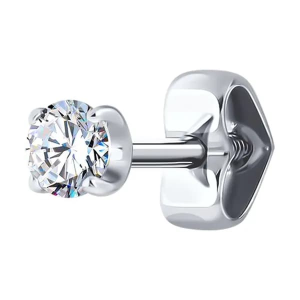 Одиночная серьга из белого золота DIAMANT-ONLINE с фианитом 585 пробы