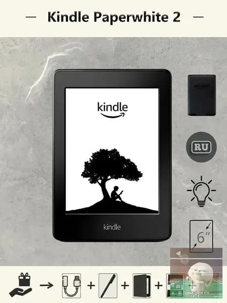 6" Электронная книга Электронная книга Kindle Paperwhite 2 (6-го поколения), подсветка, русский, 212PPI, 2/4 ГБ, черный