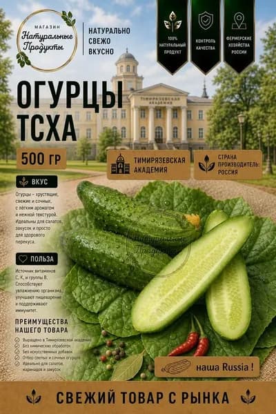 Огурцы ТСХА свежие, 500 гр, Россия тепличные, хрустящие, для салатов