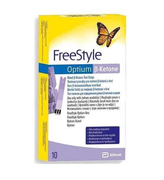 Тест-полоски FreeStyle Optium (Фристайл Оптиум кетоны) для измерения b кетонов (10шт) (с.г. 2026.12.31)
