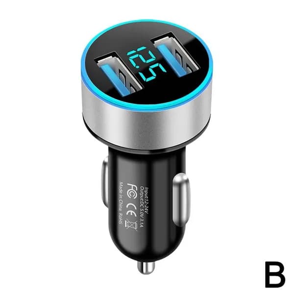 Автомобильный зарядчик с LED - подсветкой, 3.1A быстрый заряд, двойные USB - порты, подходит для разных моделей