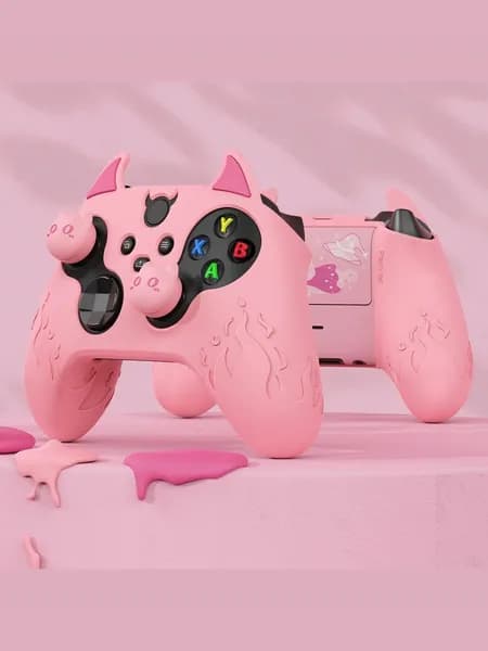 PlayVital Силиконовый чехол для геймпада Xbox Series X/S с рожками демона и противоскользящим покрытием Розовый, демонический дизайн