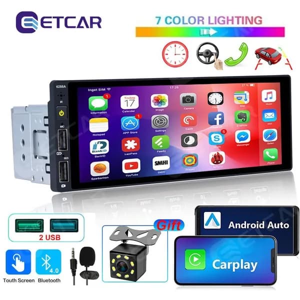 ETCAR Устройство головное, диагональ: 6.8", 1 DIN, 0ГБ