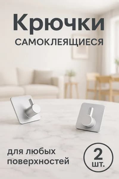 Крючки самоклеящиеся для ванной полотенец и кухни металлический 2 шт серебристый.