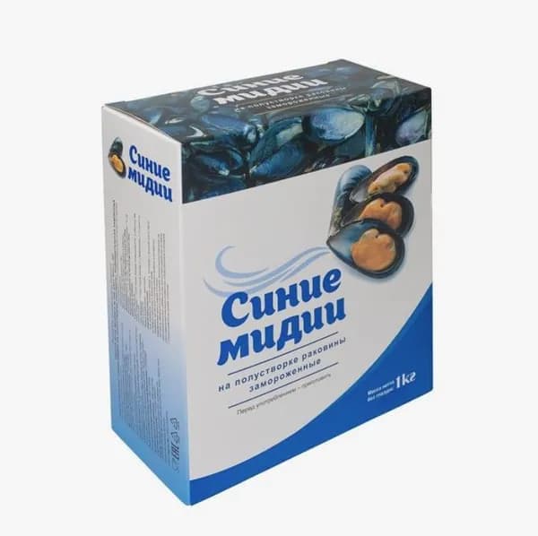 Синие мидии 3 кг. на полустворке раковины 30/40 индивидуальная заморозка.