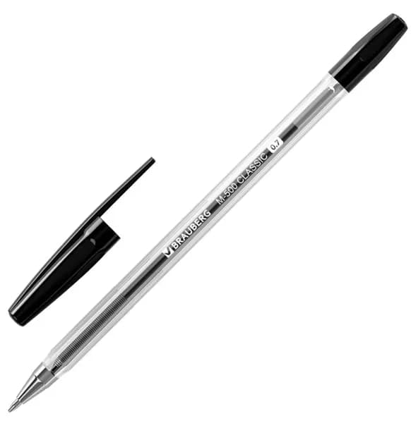 Ручка шариковая, ЧЕРНАЯ, узел 0.7 мм, линия письма 0.35 мм. // BRAUBERG "M-500 CLASSIC"