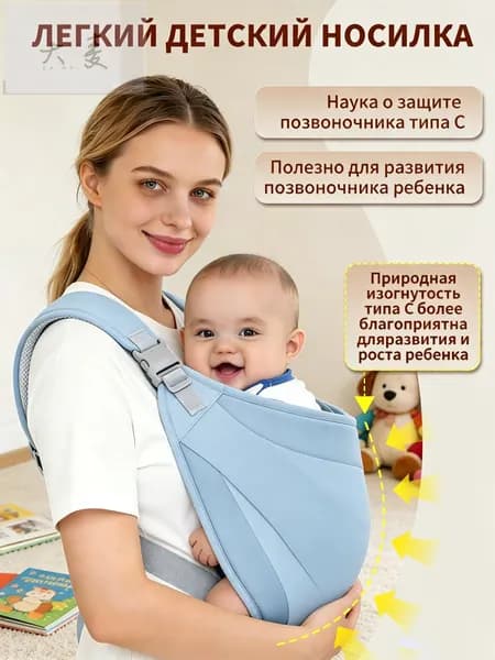 Слинг для новорожденных 7-12 мес 15 кг, синий, , регулируемый, из полиэстера