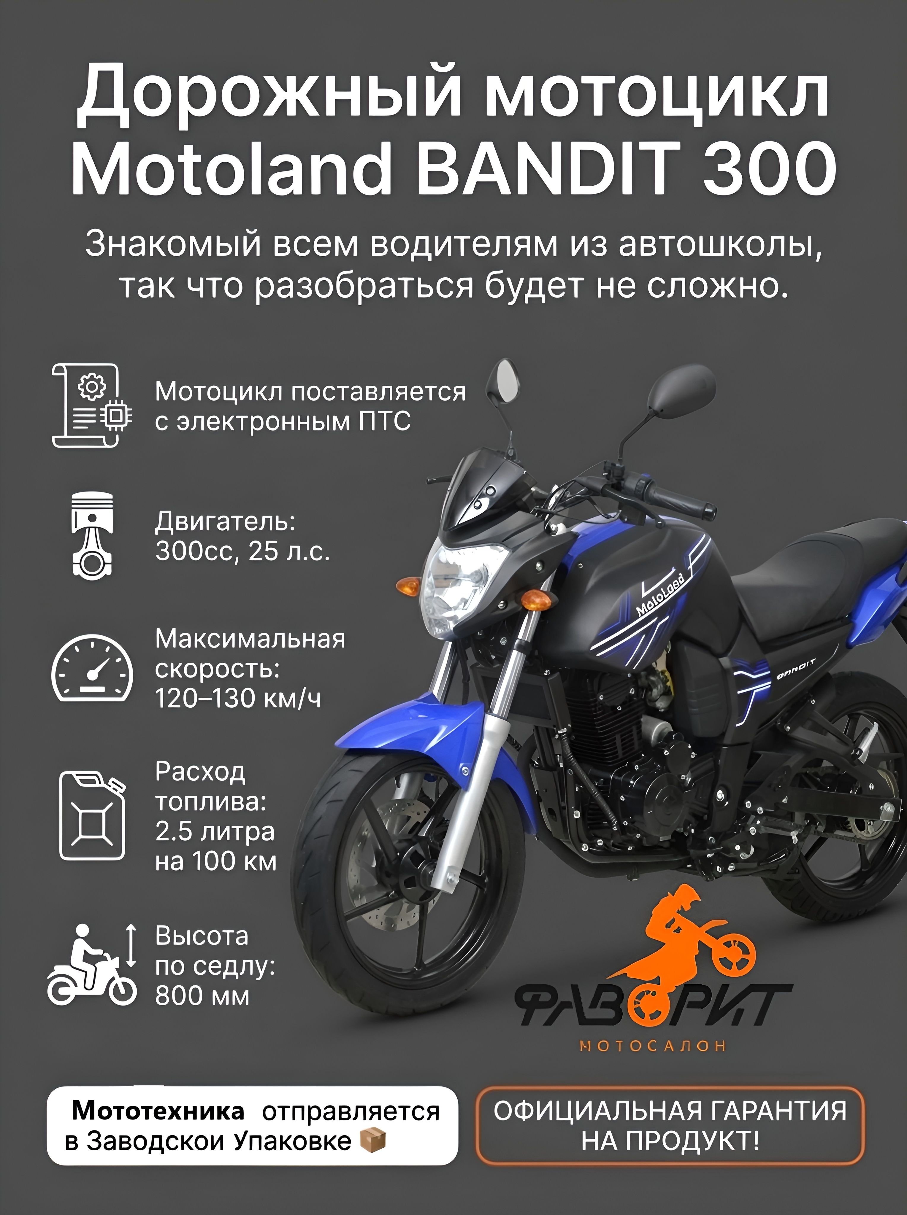 Мотоцикл дорожный Motoland BANDIT 300 с ПТС