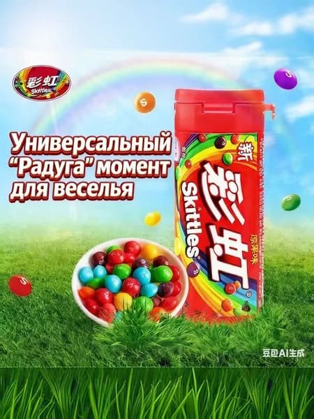 Сладости Skittles "Радуга" (30 г) Оригинальный фруктовый вкус Универсальный момент для веселья Хрустящие конфеты