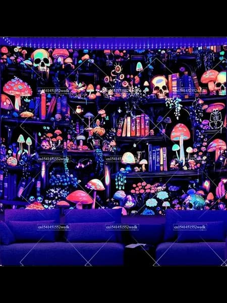 Гобелен Blacklight с черепом Фиолетовый, 200x150cm, GGT3