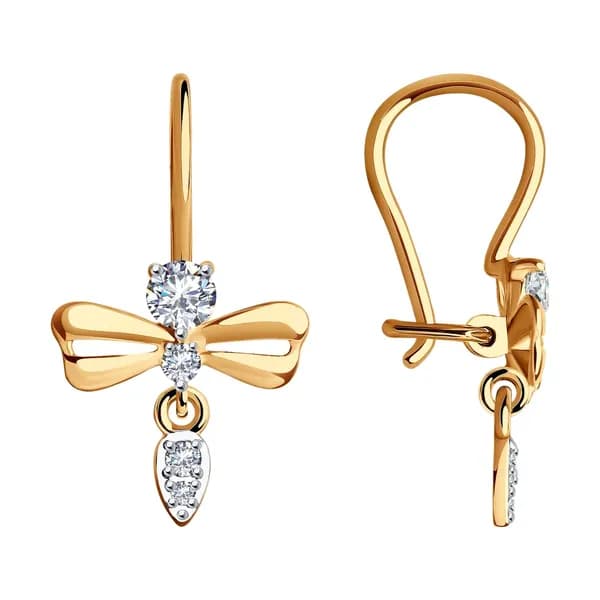 Золотые серьги DIAMANT-ONLINE с фианитом 585 пробы