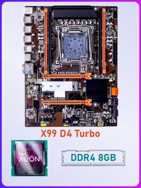 Atermiter X99-D4 Turbo + процессор E5-2630 v4 10 ядер 20 потоков + оперативная память DDR4 8Gb готовый комплект, LGA 2011-3, DDR4, Материнская плата