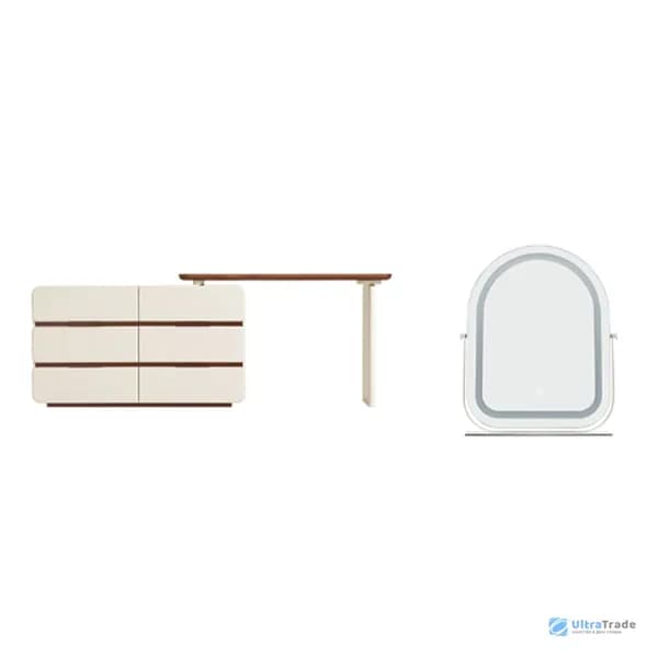 Туалетный столик с 6 ящиками и зеркалом Linsy Dressing Table With Six Drawers And Mirror Walnut/White (YF1C-B+O05-A)