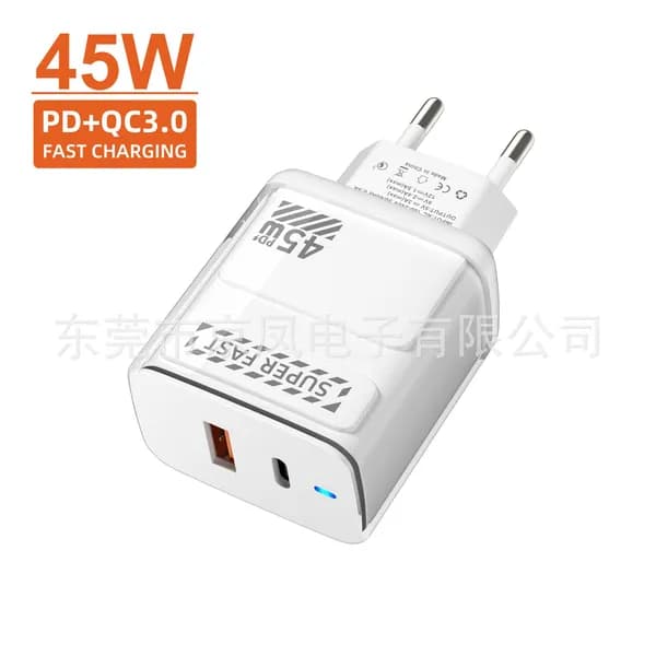 Быстрое зарядное устройство 12 Вт с USB-C и USB-A, белое, европейская вилка