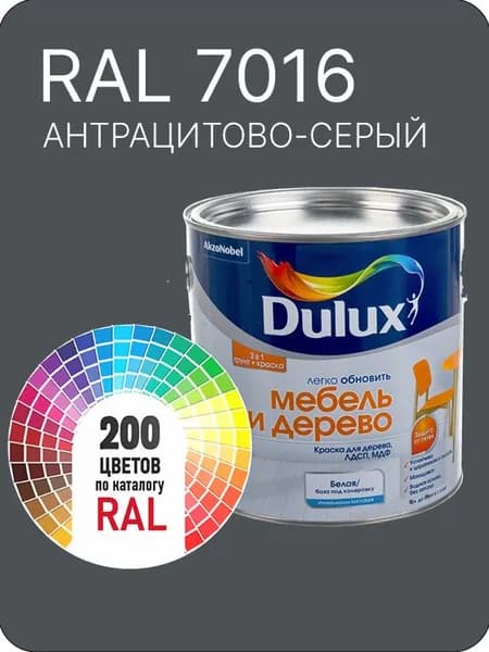 Краска для мебели и дерева цвет антрацитово серый Ral 7016 0.8 л.