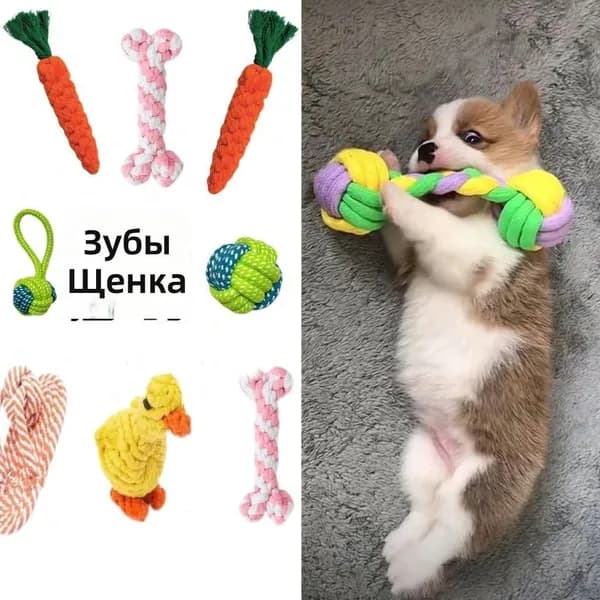 Набор игрушек для собак: морковка и веревочный мяч, оранжево-синий