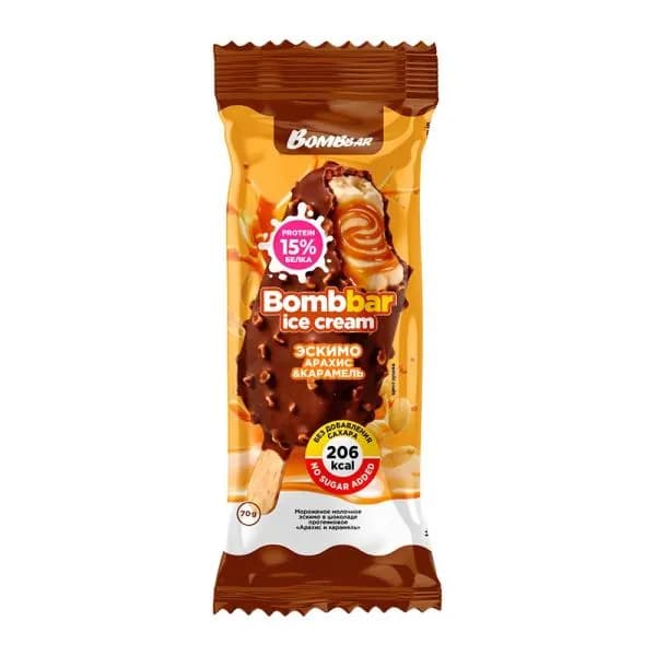 Мороженое эскимо с арахисом и карамелью без сахара Bombbar 6% 70г