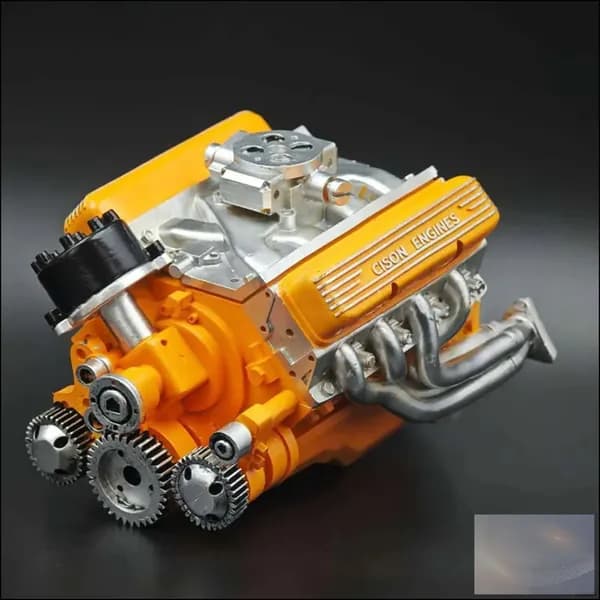 Премиумконструктор мотора V8 OHV на бензине, масштаб 1/6, длиной 44 см, собран для моделирования.