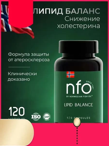 NFO Липид Баланс витамины для снижения холестерина, 120 капсул / Норвегия