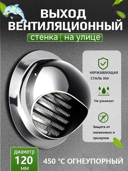 Стенной выход с решеткой и сеткой, 120 мм, из нержавеющей стали 304
