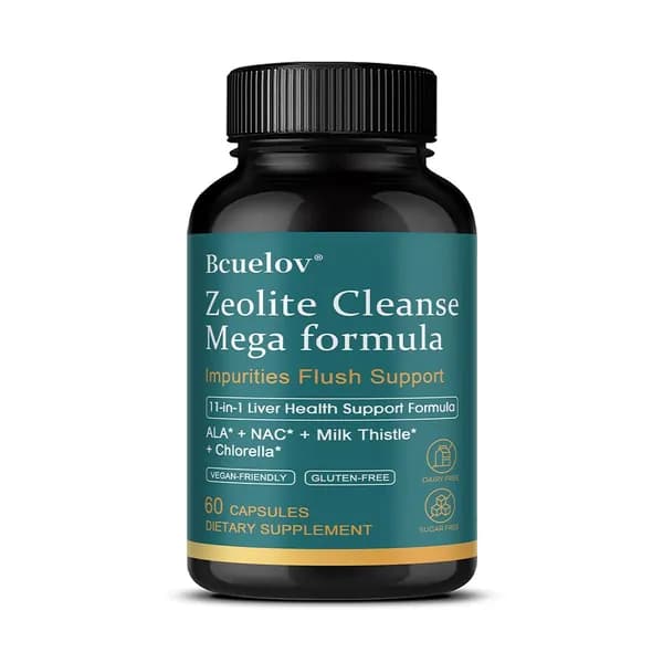 Капсулы Bcuelov Zeolite Cleansing Powerful Formula, 300 мг цеолита + хлорелла, глутатион и NAC, 120 веганских капсул - способствуют выведению токсинов из организма и поддерживают здоровье печени.