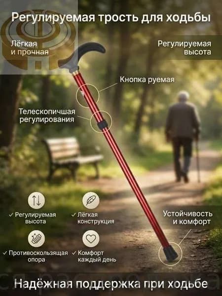 Регулируемая трость для ходьбы из прочного алюминиевого сплава, с противоскользящим наконечником, лёгкая опора для пожилых и взрослых