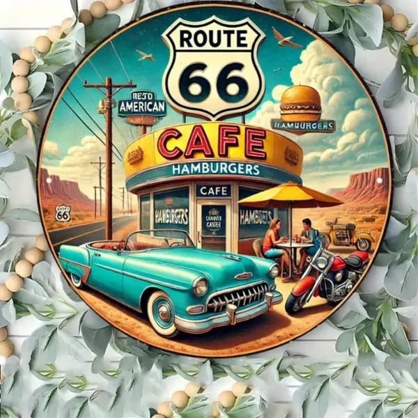 Металлическая Картина Винтажная Route 66, Украшение Для Гаража, Бара, Дома.20x20cm