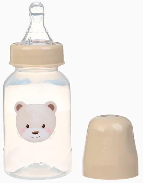 Бутылочка для кормления новорожденных "Bear", поильник с силиконовой соской, непроливайка для малышей, от 0 месяцев, 150 мл, цвет бежевый