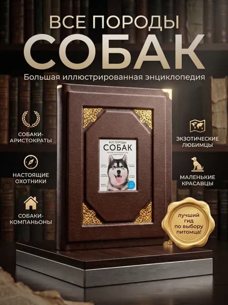 Подарочная книга "Все породы СОБАК", кожаный переплёт, ручная работа