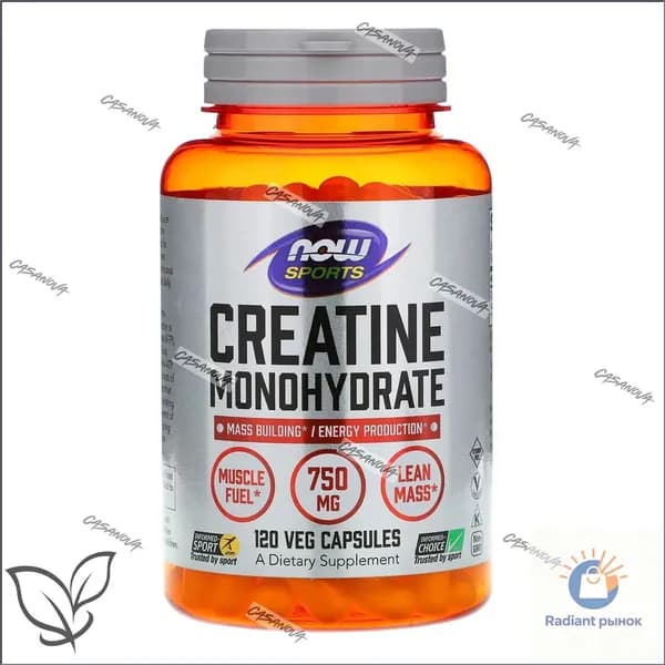 Креатин моногидрат NOW Creatine Monohydrate 750 мг 120 растительных капсул-