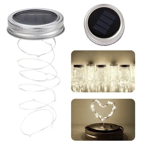 Солнечная LED-крышка для банки Мейсона, белый свет, 10 LED, 1 м