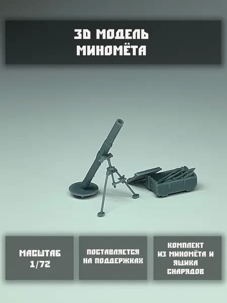 Модель миномёта в масштабе 1/72 ( Ящик со снарядами в комплекте)