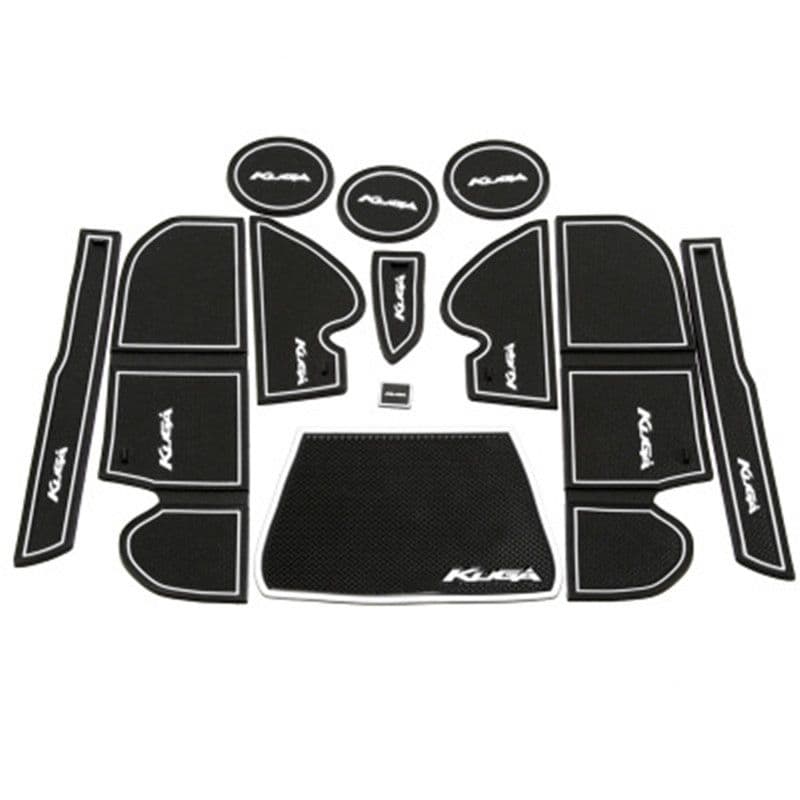 Силиконовые противоскользящие накладки MyPads на Ford Kuga II 2012-2016 в салон автомобиля на дверь, подстаканник, на подлокотник черно-белая флуоресценция