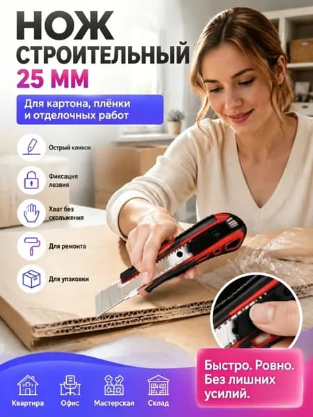 нож строительный 25 мм,Нож канцелярский строительный с двойным фиксатором 25 мм,Цвет выбирается случайным образом