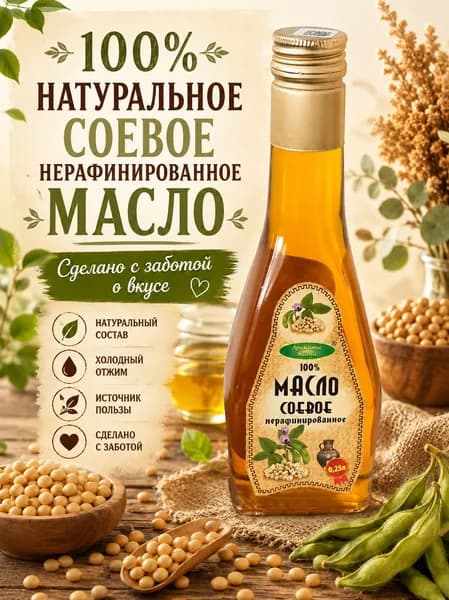 Масло соевое, 100%, нерафинированное "АЖ" 250мл