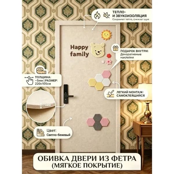 Самоклеящаяся внутренняя отделка и утеплитель дверей из войлочного материала