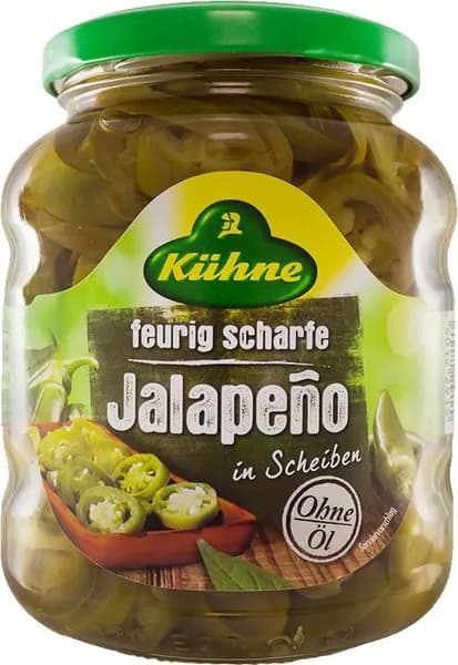 Перец Kuhne халапеньо резаный без масла маринованный, 370мл