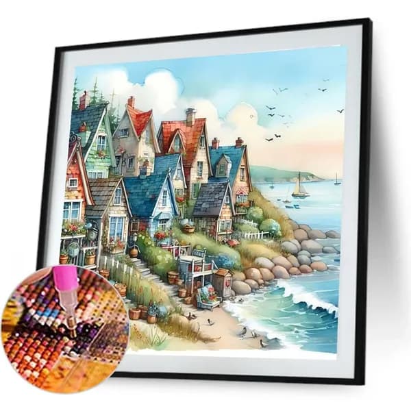 Диамантная картина Пейзаж у моря 40 40 см, 5D, из смолы