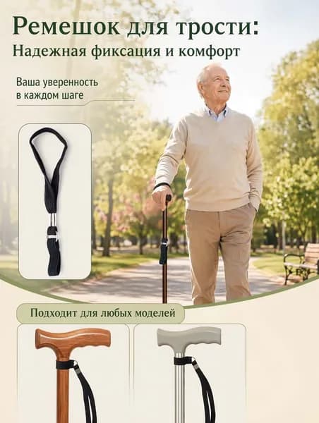 Ремешок на руку для трости чёрный нейлоновый