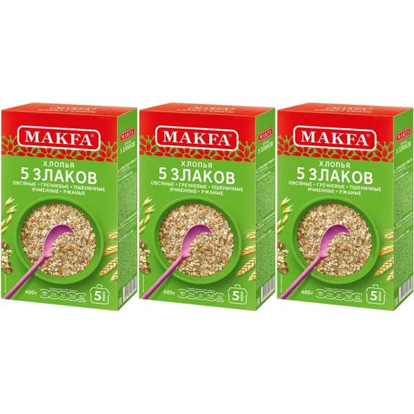 Хлопья Makfa зерновые 5 злаков 400 г, набор: 3 штуки