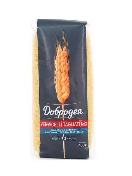 Добродея Макаронные изделия Вермишель паутинка Vermicelli tagliati №3, 900 гр