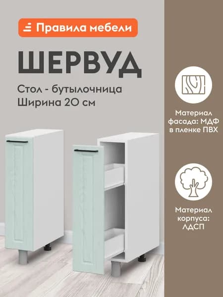 Кухонный модуль напольный, бутылочница Шервуд с ящиками, 20х50.6х82.4 см, Белый / Деним голубой