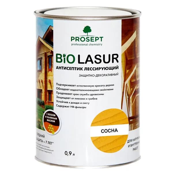 Антисептик лессирующий защитно-декоративный PROSEPT BiO LASUR / Био Лазурь сосна / 0,9 л