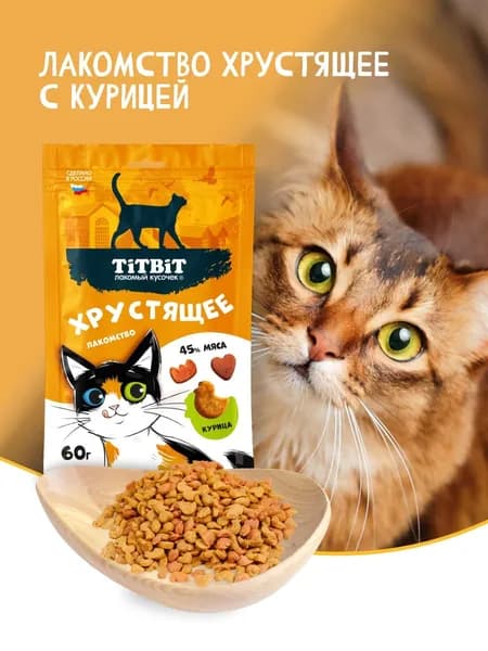 Хрустящее лакомство для кошек TiTBiT с курицей 60 г